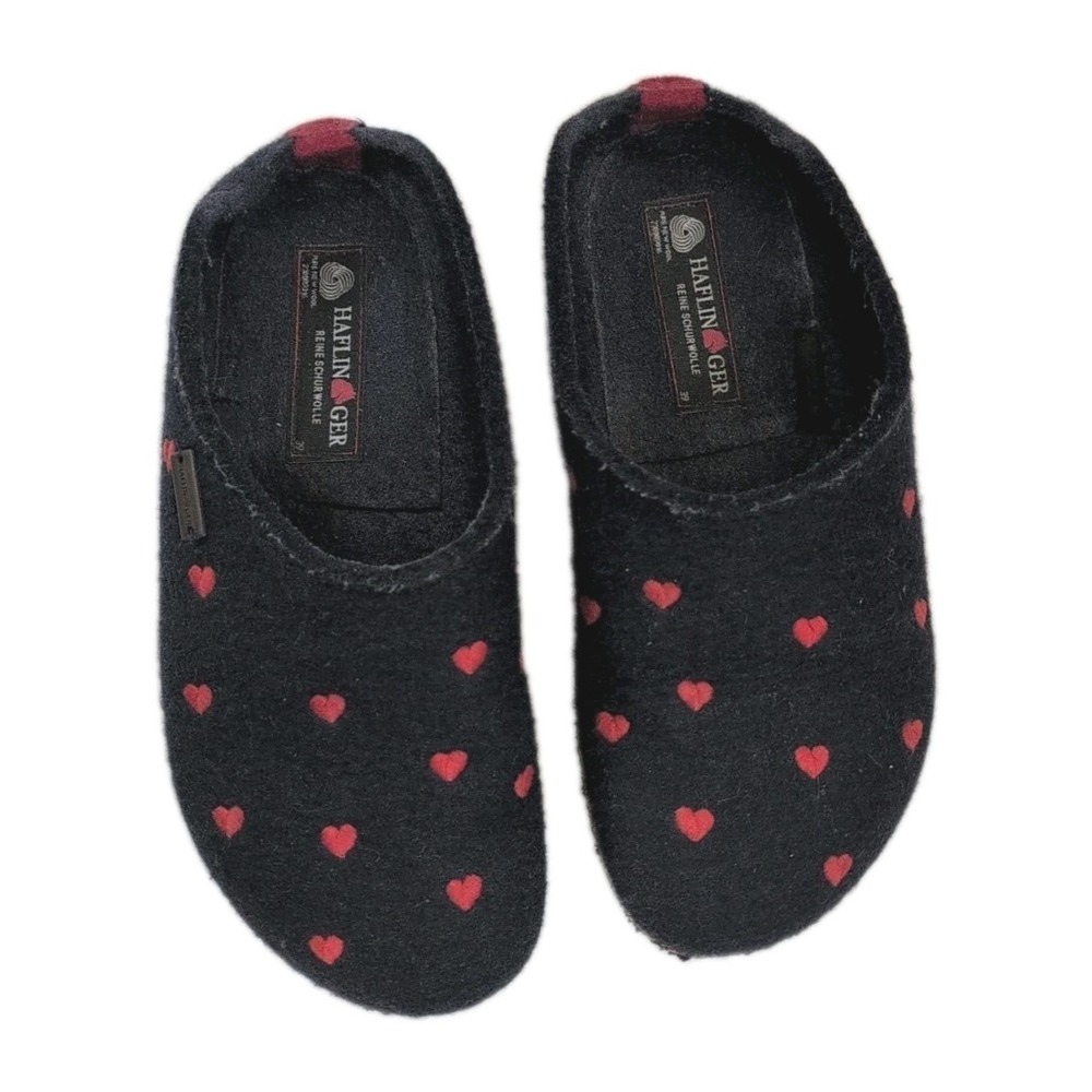 Haflinger Grizzly Cuoricino Mules Clogs Wool Felt Hearts Navy Blue 39 (8.5-9) - Picture 2 of 6